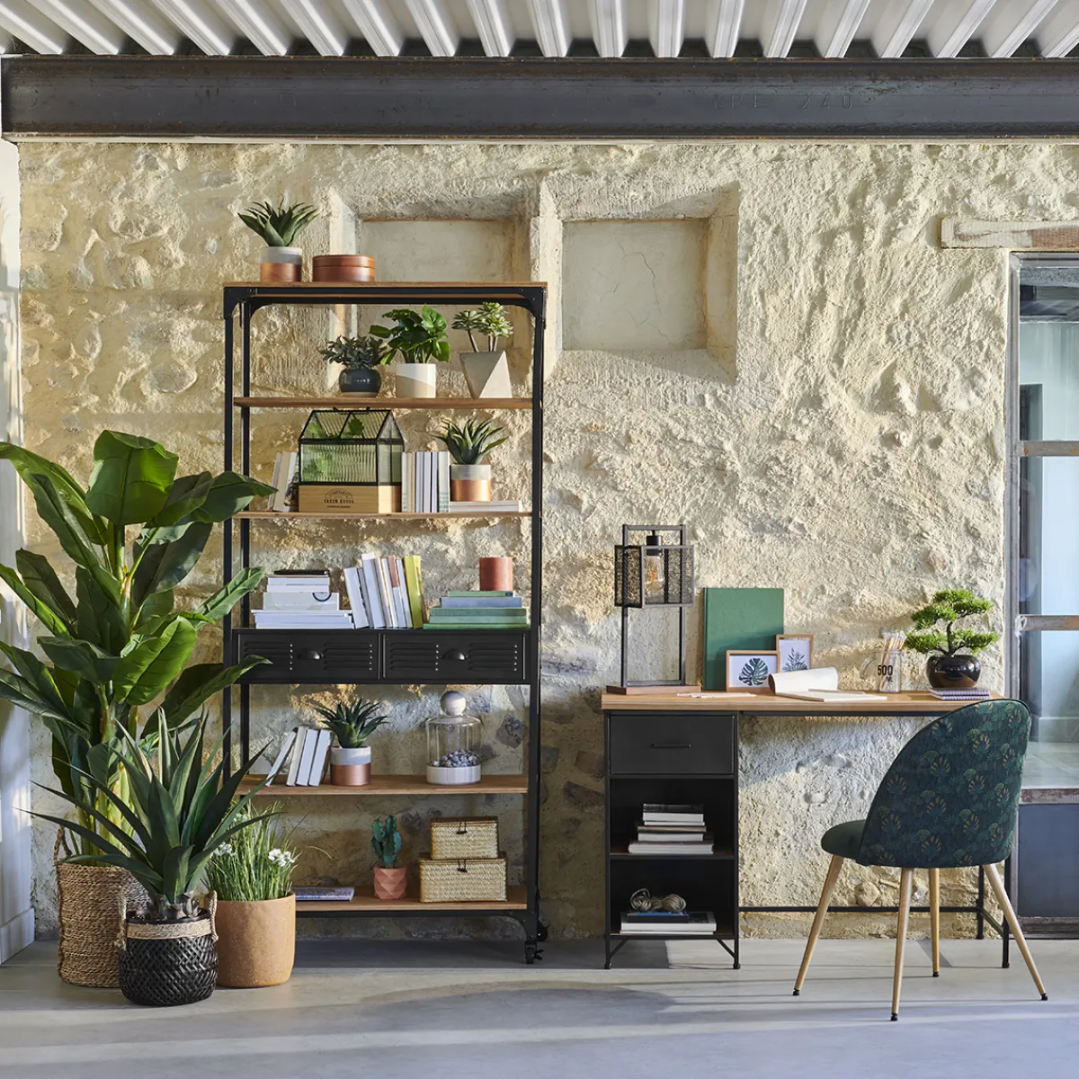 Bibliothèque 4 étagères et 2 tiroirs "Cierna"*ATMOSPHERA Hot