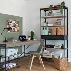 Bibliothèque 4 étagères et 2 tiroirs 