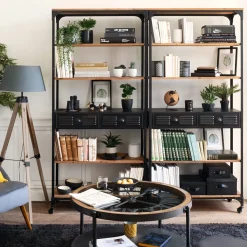 Bibliothèque 4 étagères et 2 tiroirs 