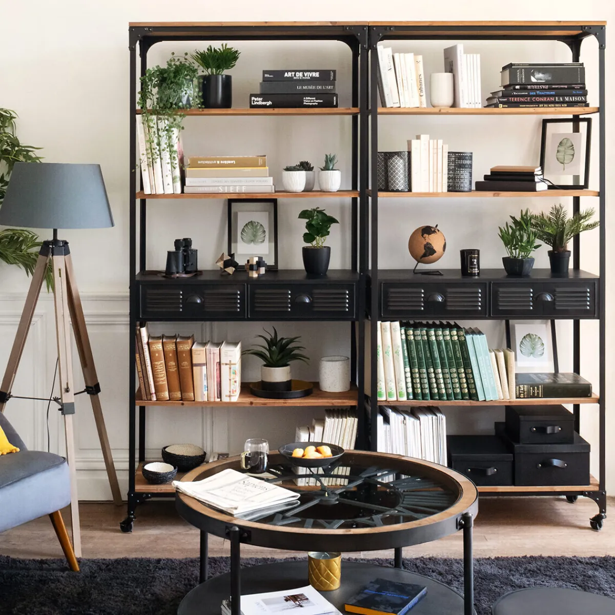 Bibliothèque 4 étagères et 2 tiroirs "Cierna"*ATMOSPHERA Hot