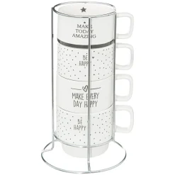 Rack 4 mugs "Happy"*ATMOSPHERA Outlet