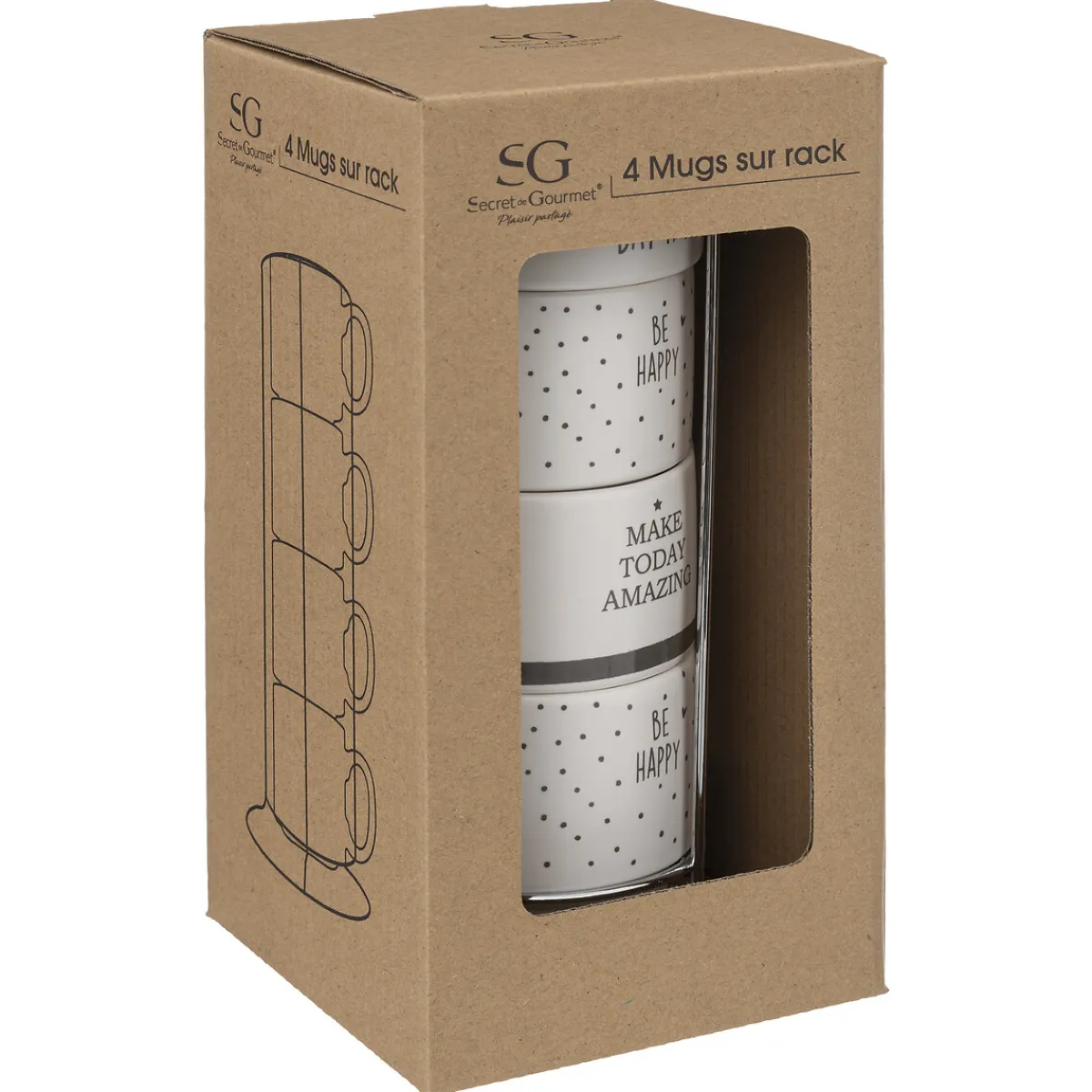 Rack 4 mugs "Happy"*ATMOSPHERA Outlet