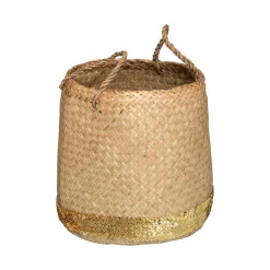 Set de 3 paniers ronds à anses, roseau tressé, sequins dorés*ATMOSPHERA Hot
