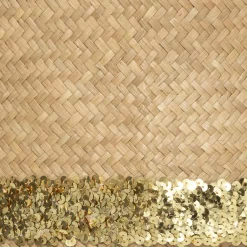 Set de 3 paniers ronds à anses, roseau tressé, sequins dorés*ATMOSPHERA Hot